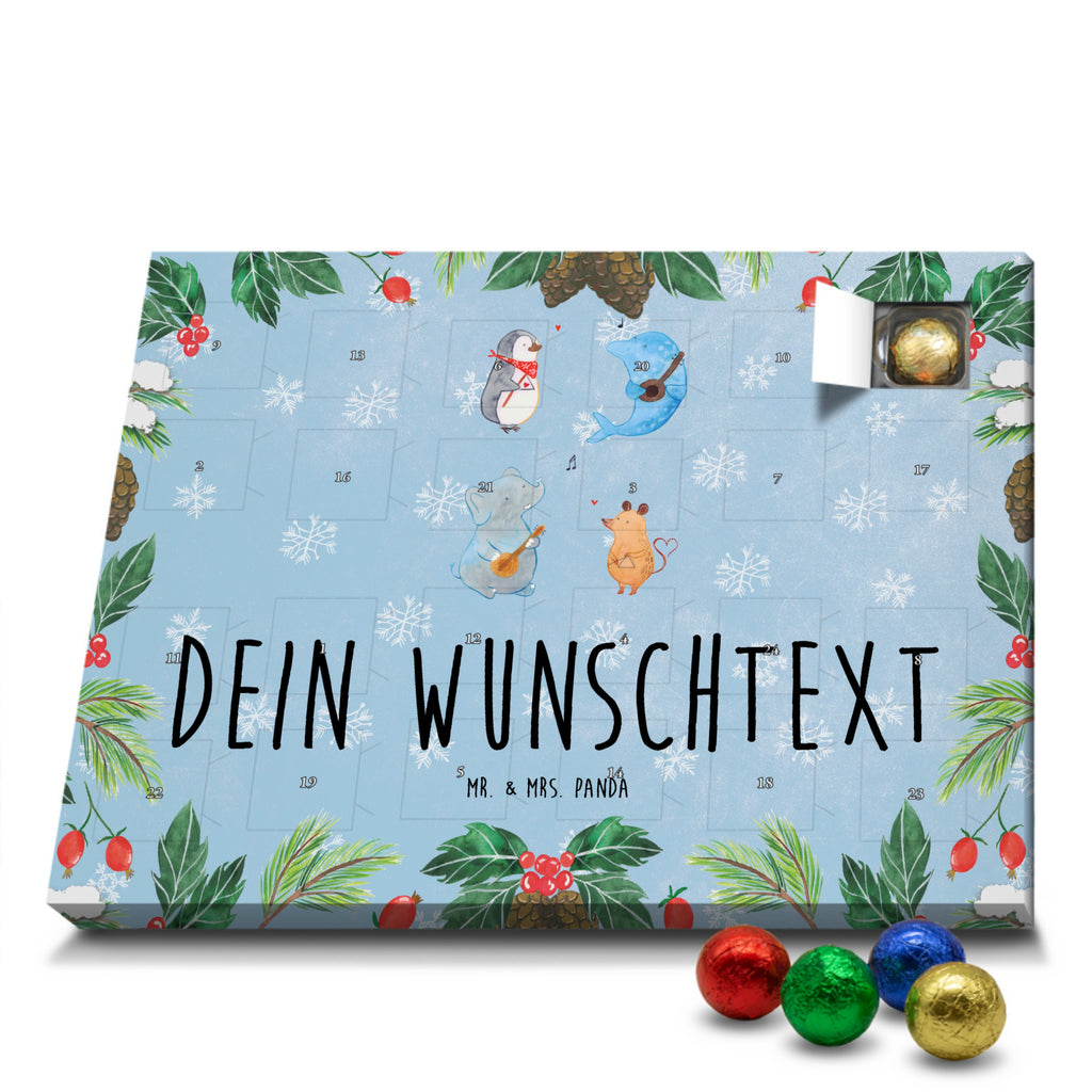 Personalisierter Schoko Adventskalender Big Band Personalisierter Adventskalender, Adventskalender mit Namen, Tiermotive, Gute Laune, lustige Sprüche, Tiere, Hund, Pinguin, Maus, Elefant, Delfin, Gitarre, Band, Triangel, Musikanten, Musik