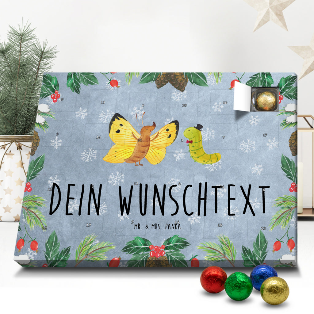 Personalisierter Schoko Adventskalender Raupe Schmetterling Personalisierter Adventskalender, Adventskalender mit Namen, Tiermotive, Gute Laune, lustige Sprüche, Tiere, Raupe, Schmetterling, Zitronenfalter, Entwicklung, Erwachsen werden, Kokon, Hut, Hütchen, Schönheit, Aufwachsen