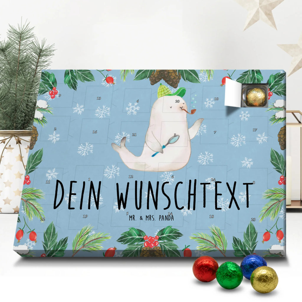 Personalisierter Schoko Adventskalender Robbe Sherlock Personalisierter Adventskalender, Adventskalender mit Namen, Tiermotive, Gute Laune, lustige Sprüche, Tiere