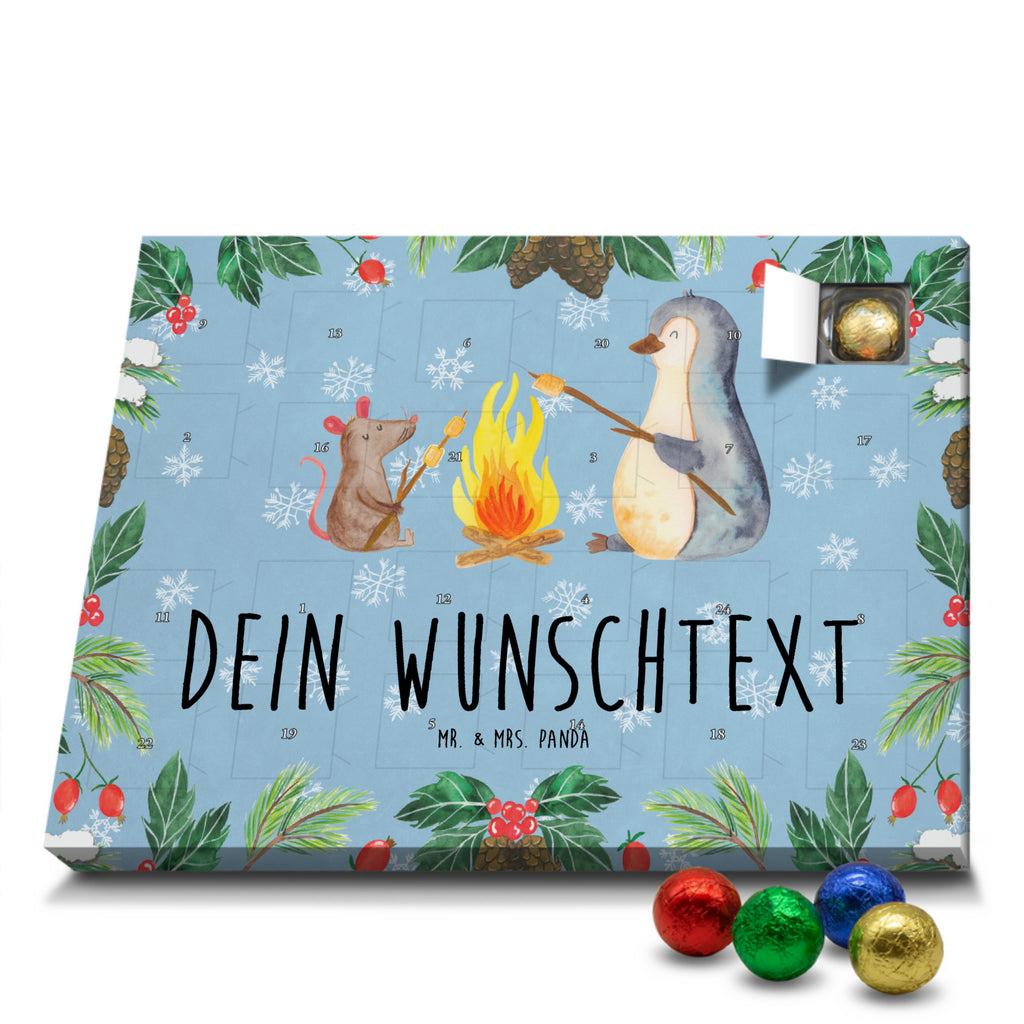 Personalisierter Schoko Adventskalender Pinguin Lagerfeuer Personalisierter Adventskalender, Adventskalender mit Namen, Pinguin, Maus, Pinguine, Lagerfeuer, Leben, Arbeit, Job, Motivation, Büro, Büroalltag, Lebensspruch, Lebensmotivation, Neustart, Liebe, grillen, Feuer, Marshmallows