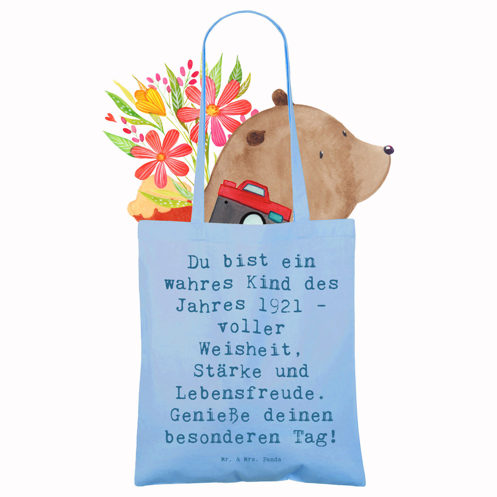 Tragetasche Spruch Du bist ein wahres Kind des Jahres 1921 - voller Weisheit, Stärke und Lebensfreude. Genieße deinen besonderen Tag! Beuteltasche, Beutel, Einkaufstasche, Jutebeutel, Stoffbeutel, Tasche, Shopper, Umhängetasche, Strandtasche, Schultertasche, Stofftasche, Tragetasche, Badetasche, Jutetasche, Einkaufstüte, Laptoptasche, Geburtstag, Geburtstagsgeschenk, Geschenk