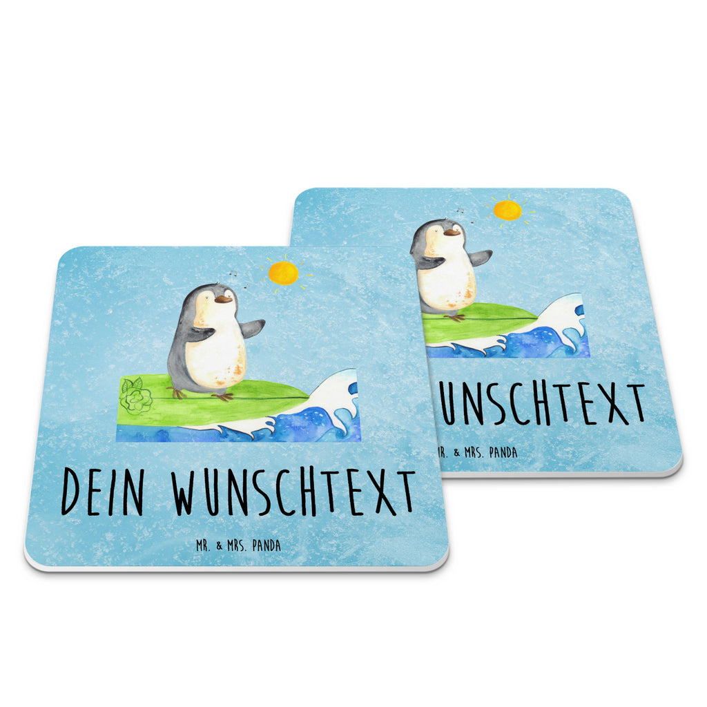 Personalisiertes Untersetzer Set Pinguin Surfer Personalisierte Untersetzer, Pinguin, Pinguine, surfen, Surfer, Hawaii, Urlaub, Wellen, Wellen reiten, Portugal