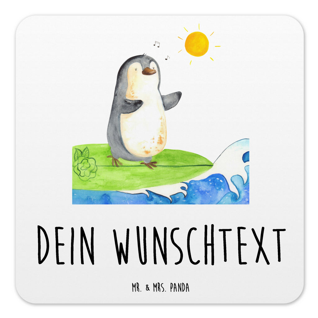 Personalisiertes Untersetzer Set Pinguin Surfer Personalisierte Untersetzer, Pinguin, Pinguine, surfen, Surfer, Hawaii, Urlaub, Wellen, Wellen reiten, Portugal