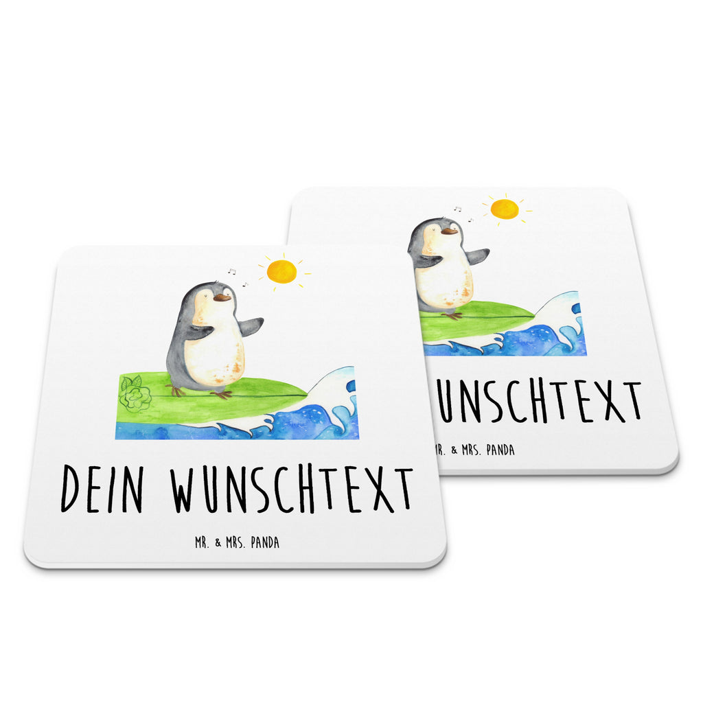 Personalisiertes Untersetzer Set Pinguin Surfer Personalisierte Untersetzer, Pinguin, Pinguine, surfen, Surfer, Hawaii, Urlaub, Wellen, Wellen reiten, Portugal