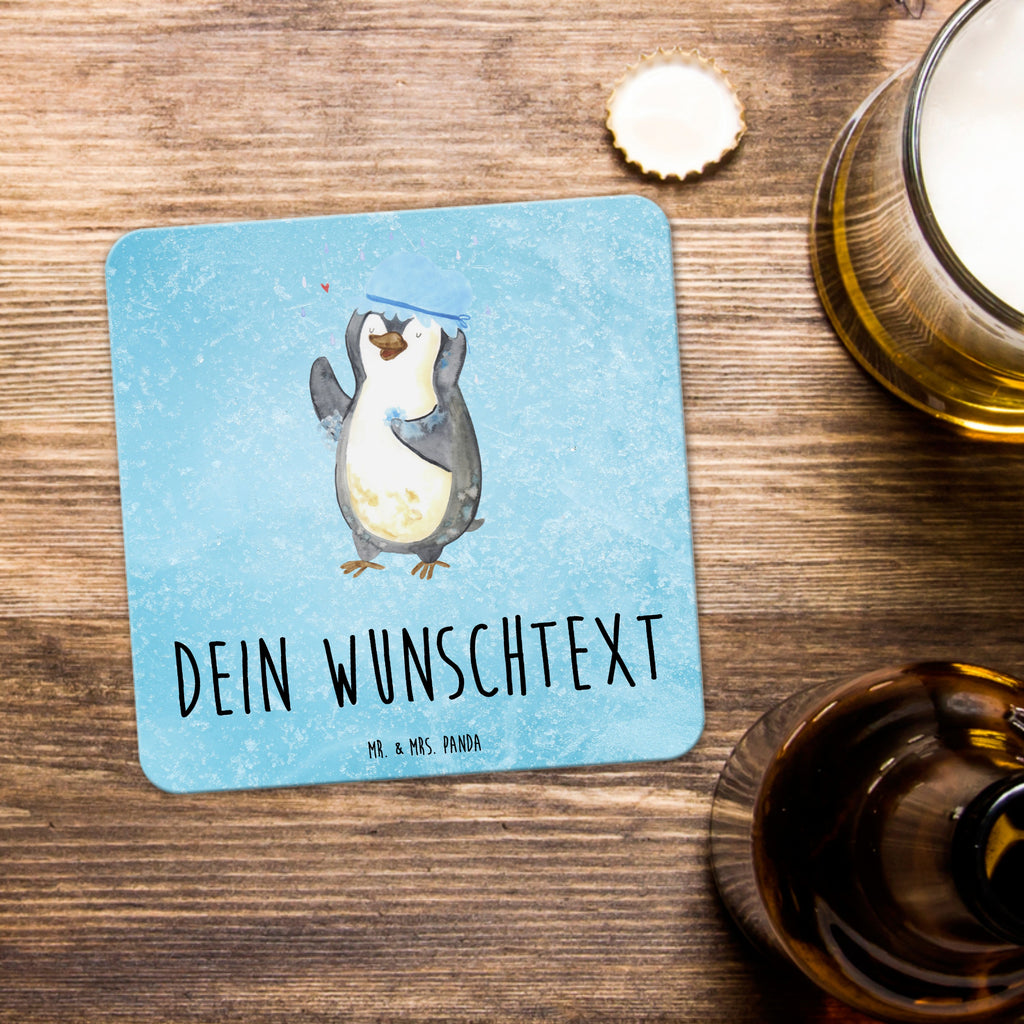 Personalisiertes Untersetzer Set Pinguin Duschen Personalisierte Untersetzer, Pinguin, Pinguine, Dusche, duschen, Lebensmotto, Motivation, Neustart, Neuanfang, glücklich sein