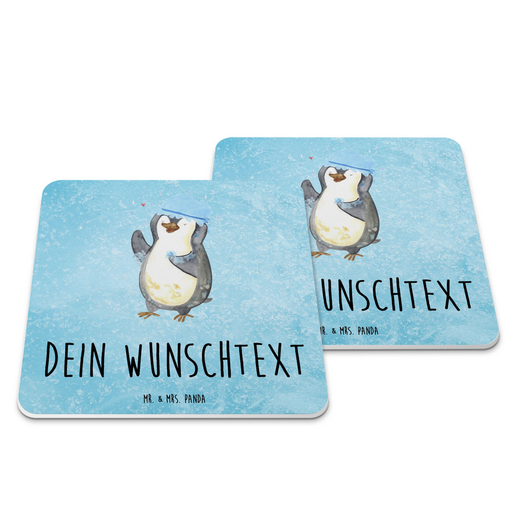 Personalisiertes Untersetzer Set Pinguin Duschen Personalisierte Untersetzer, Pinguin, Pinguine, Dusche, duschen, Lebensmotto, Motivation, Neustart, Neuanfang, glücklich sein