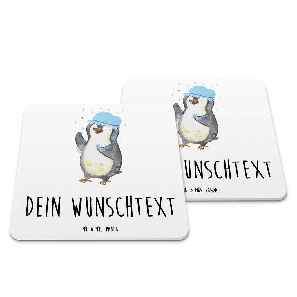 Personalisiertes Untersetzer Set Pinguin Duschen Personalisierte Untersetzer, Pinguin, Pinguine, Dusche, duschen, Lebensmotto, Motivation, Neustart, Neuanfang, glücklich sein