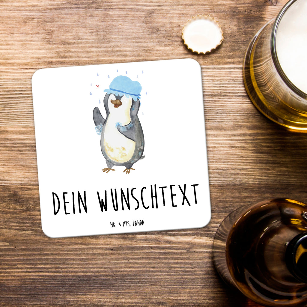 Personalisiertes Untersetzer Set Pinguin Duschen Personalisierte Untersetzer, Pinguin, Pinguine, Dusche, duschen, Lebensmotto, Motivation, Neustart, Neuanfang, glücklich sein