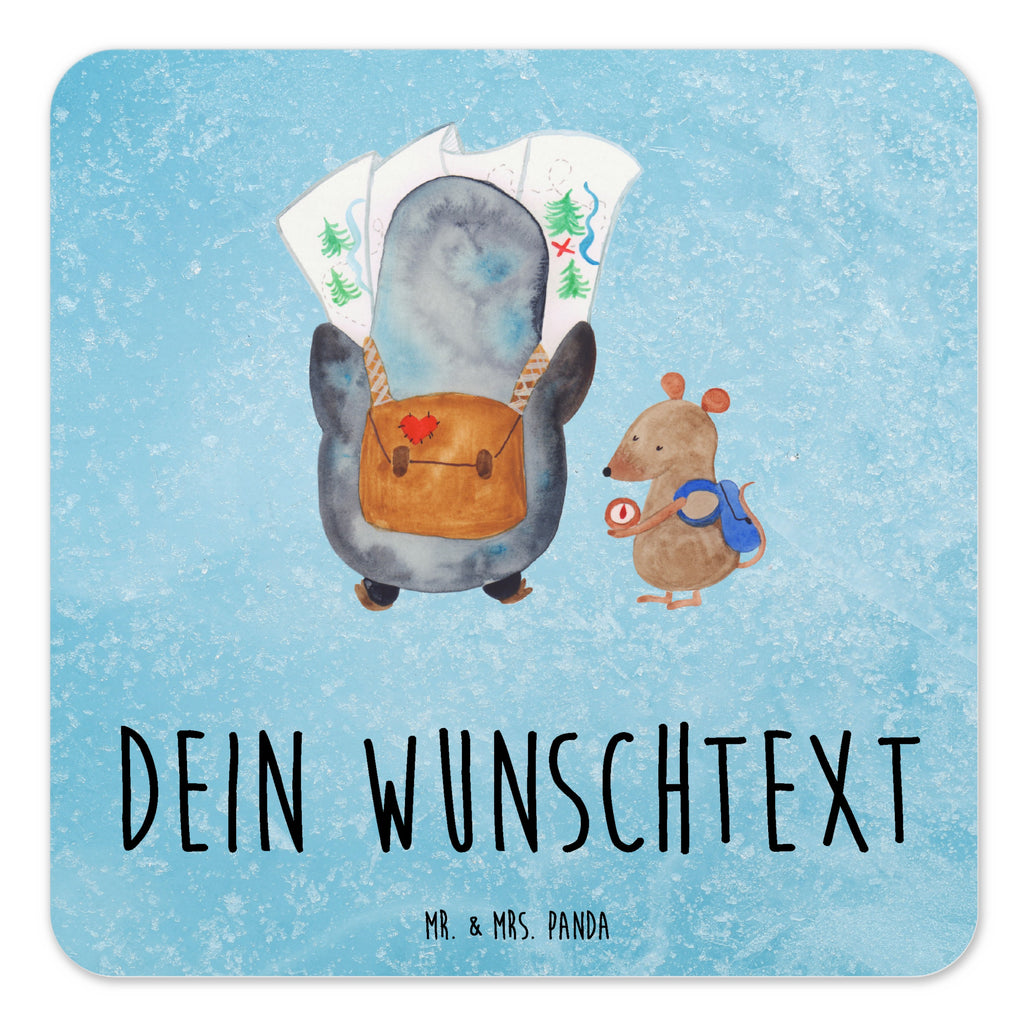 Personalisiertes Untersetzer Set Pinguin & Maus Wanderer Personalisierte Untersetzer, Pinguin, Pinguine, Abenteurer, Abenteuer, Roadtrip, Ausflug, Wanderlust, wandern