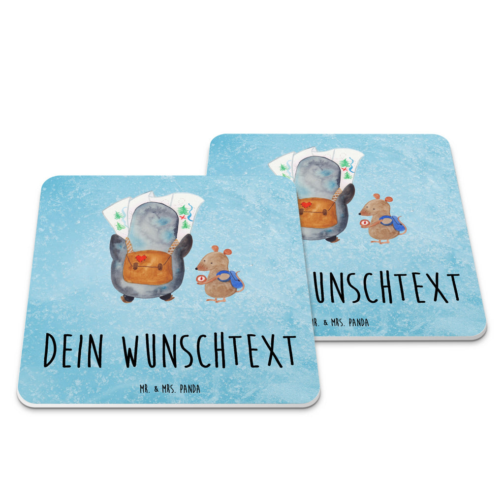 Personalisiertes Untersetzer Set Pinguin & Maus Wanderer Personalisierte Untersetzer, Pinguin, Pinguine, Abenteurer, Abenteuer, Roadtrip, Ausflug, Wanderlust, wandern