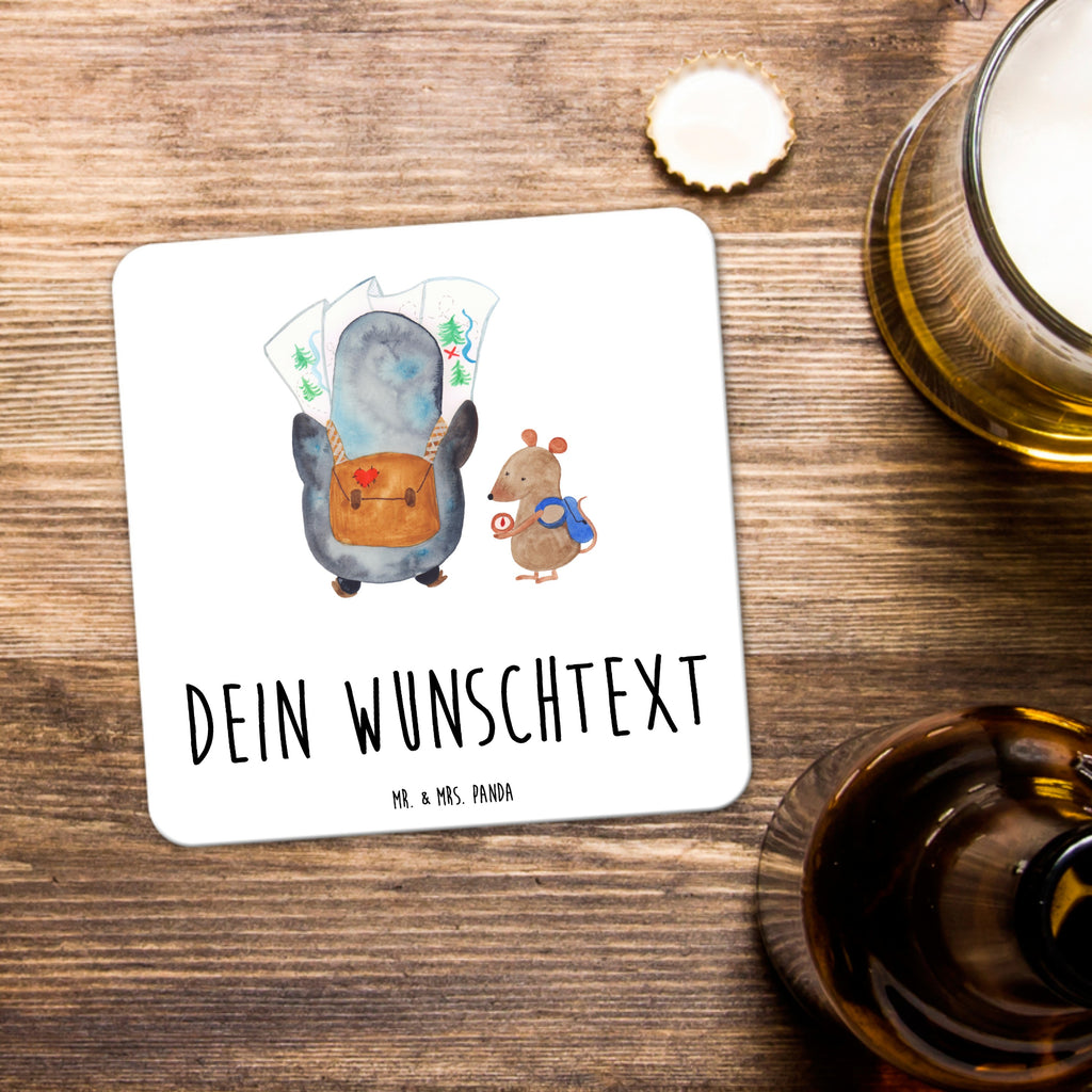 Personalisiertes Untersetzer Set Pinguin & Maus Wanderer Personalisierte Untersetzer, Pinguin, Pinguine, Abenteurer, Abenteuer, Roadtrip, Ausflug, Wanderlust, wandern