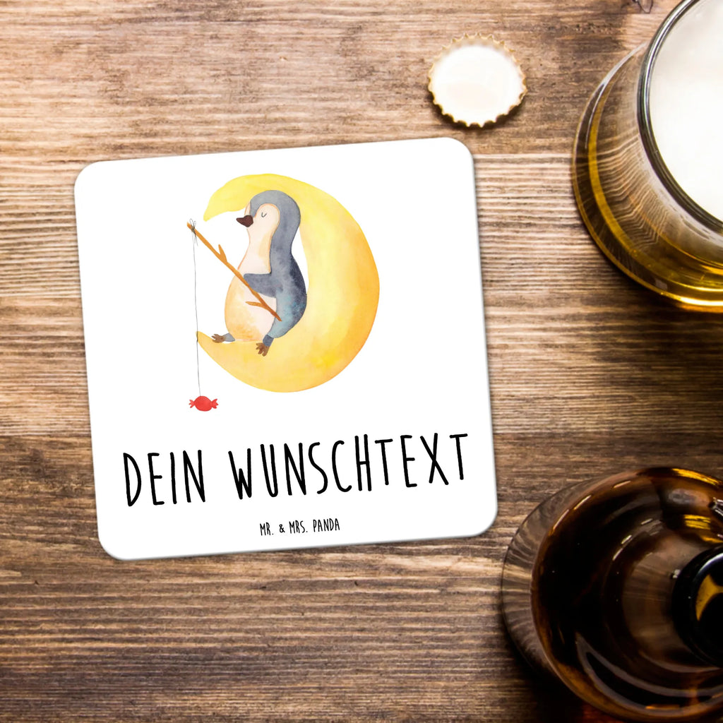 Personalisiertes Untersetzer Set Pinguin Mond Personalisierte Untersetzer, Pinguin, Pinguine, Spruch, schlafen, Nachtruhe, Einschlafen, Schlafzimmer, Schlafstörungen, Gästezimmer