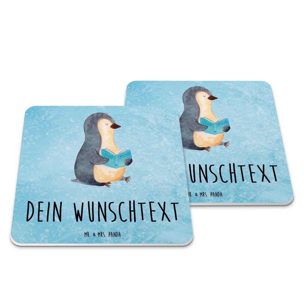 Personalisiertes Untersetzer Set Pinguin Buch Personalisierte Untersetzer, Pinguin, Pinguine, Buch, Lesen, Bücherwurm, Nichtstun, Faulenzen, Ferien, Urlaub, Freizeit