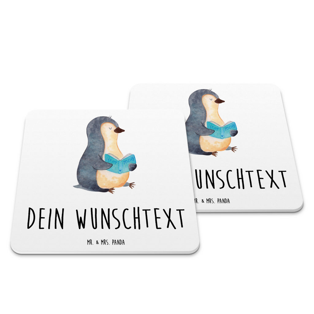 Personalisiertes Untersetzer Set Pinguin Buch Personalisierte Untersetzer, Pinguin, Pinguine, Buch, Lesen, Bücherwurm, Nichtstun, Faulenzen, Ferien, Urlaub, Freizeit