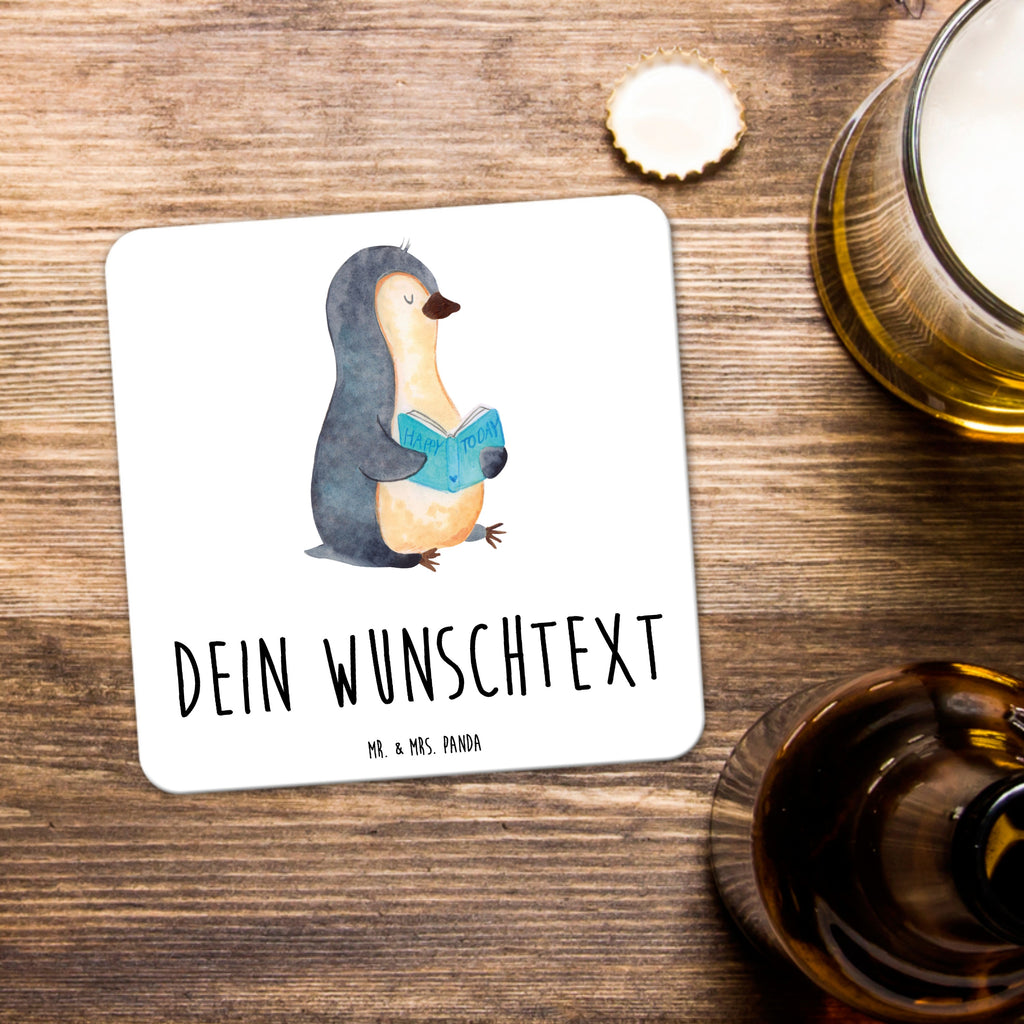 Personalisiertes Untersetzer Set Pinguin Buch Personalisierte Untersetzer, Pinguin, Pinguine, Buch, Lesen, Bücherwurm, Nichtstun, Faulenzen, Ferien, Urlaub, Freizeit