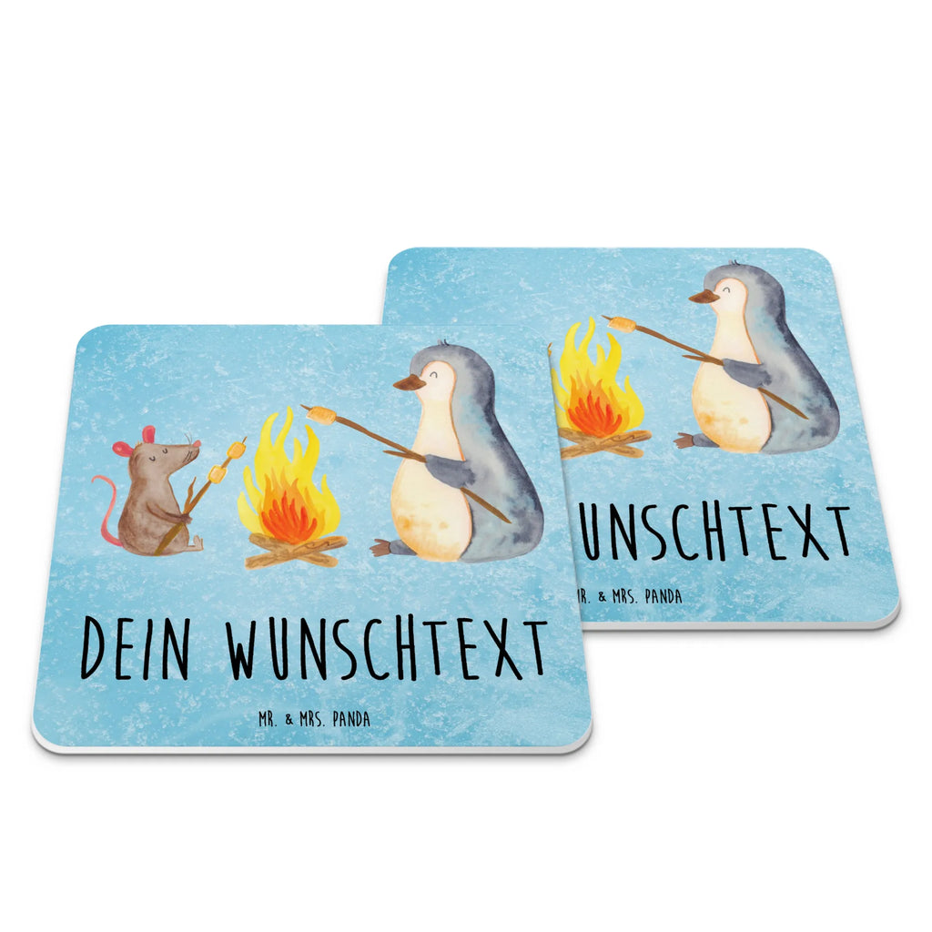 Personalisiertes Untersetzer Set Pinguin Lagerfeuer Personalisierte Untersetzer, Pinguin, Maus, Pinguine, Lagerfeuer, Leben, Arbeit, Job, Motivation, Büro, Büroalltag, Lebensspruch, Lebensmotivation, Neustart, Liebe, grillen, Feuer, Marshmallows