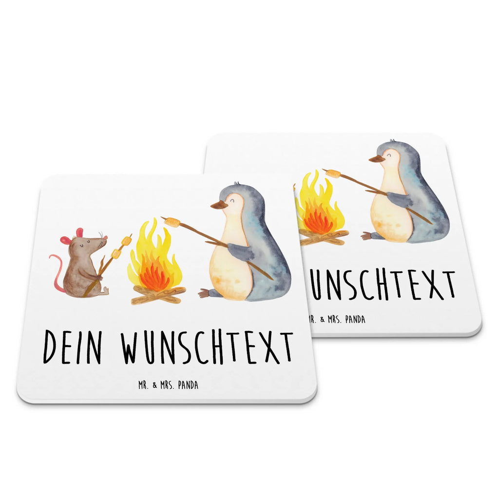 Personalisiertes Untersetzer Set Pinguin Lagerfeuer Personalisierte Untersetzer, Pinguin, Maus, Pinguine, Lagerfeuer, Leben, Arbeit, Job, Motivation, Büro, Büroalltag, Lebensspruch, Lebensmotivation, Neustart, Liebe, grillen, Feuer, Marshmallows