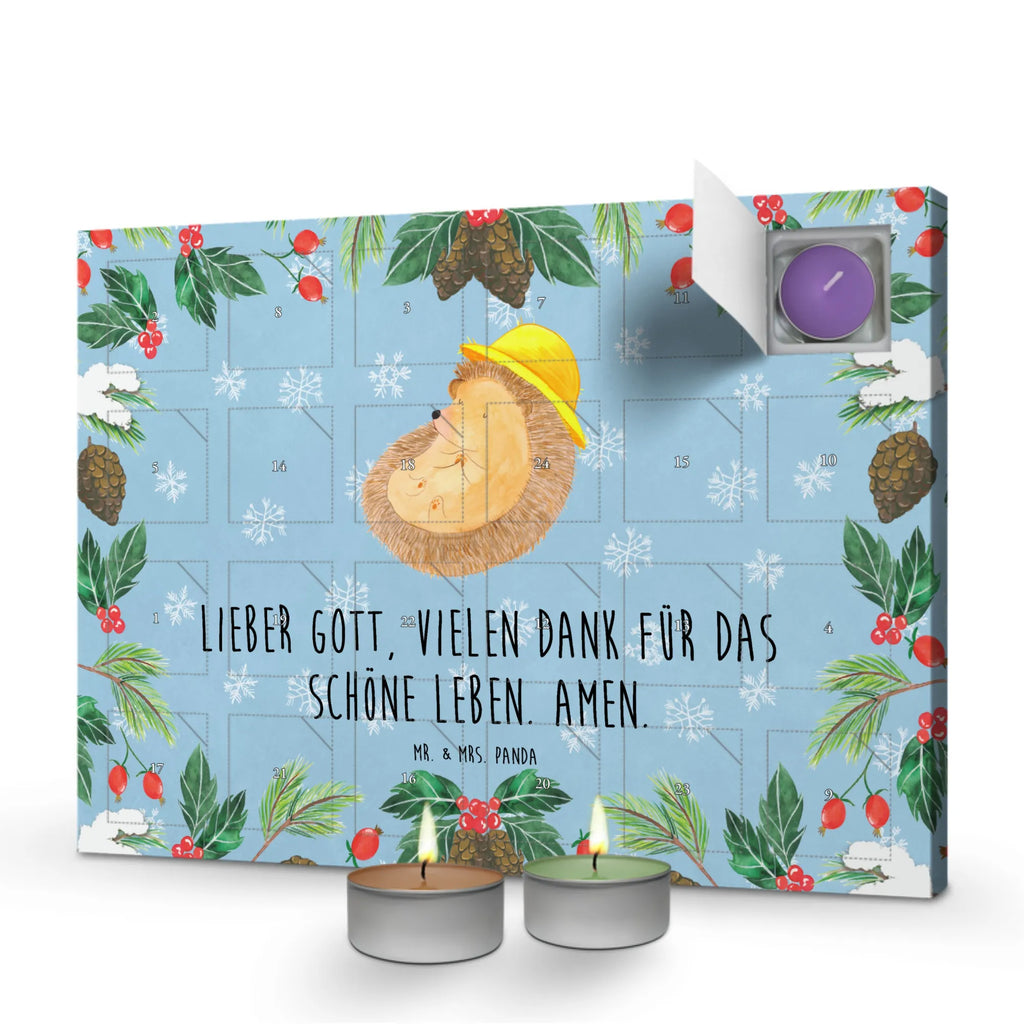 Duftkerzen Adventskalender Igel Beten Adventskalender, Kerzen Adventskalender, Duftkerzen Adventskalender, Tiermotive, Gute Laune, lustige Sprüche, Tiere, Igel, Igel mit Hut, Sonnenhut, Gott, Amen, beten, Leben, Dankbarkeit, Dankbar sein, dankbar, genießen