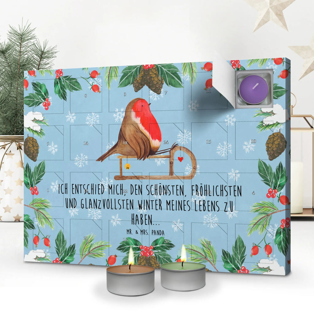 Duftkerzen Adventskalender Rotkehlchen Schlitten Adventskalender, Kerzen Adventskalender, Duftkerzen Adventskalender, Winter, Weihnachten, Weihnachtsdeko, Nikolaus, Advent, Heiligabend, Wintermotiv, Schlitten, Vogel