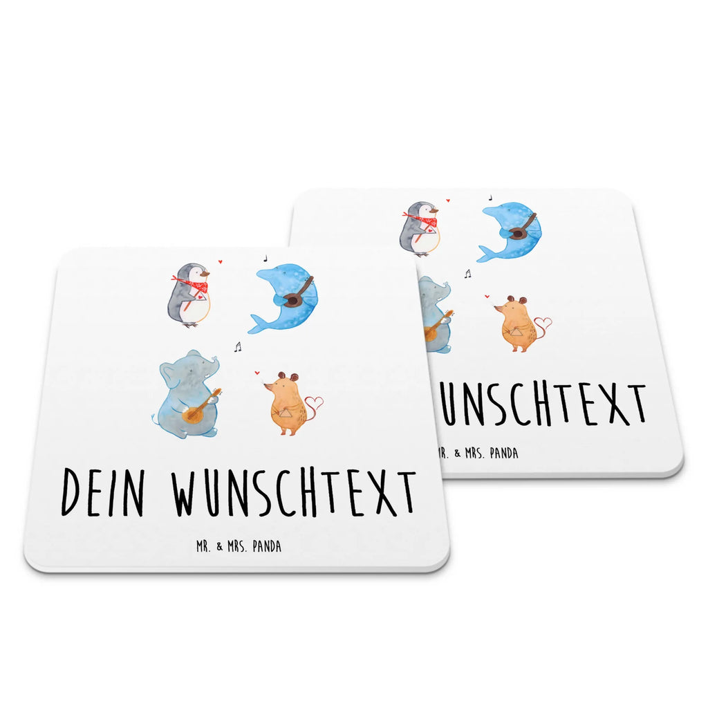 Personalisiertes Untersetzer Set Big Band Personalisierte Untersetzer, Tiermotive, Gute Laune, lustige Sprüche, Tiere, Hund, Pinguin, Maus, Elefant, Delfin, Gitarre, Band, Triangel, Musikanten, Musik