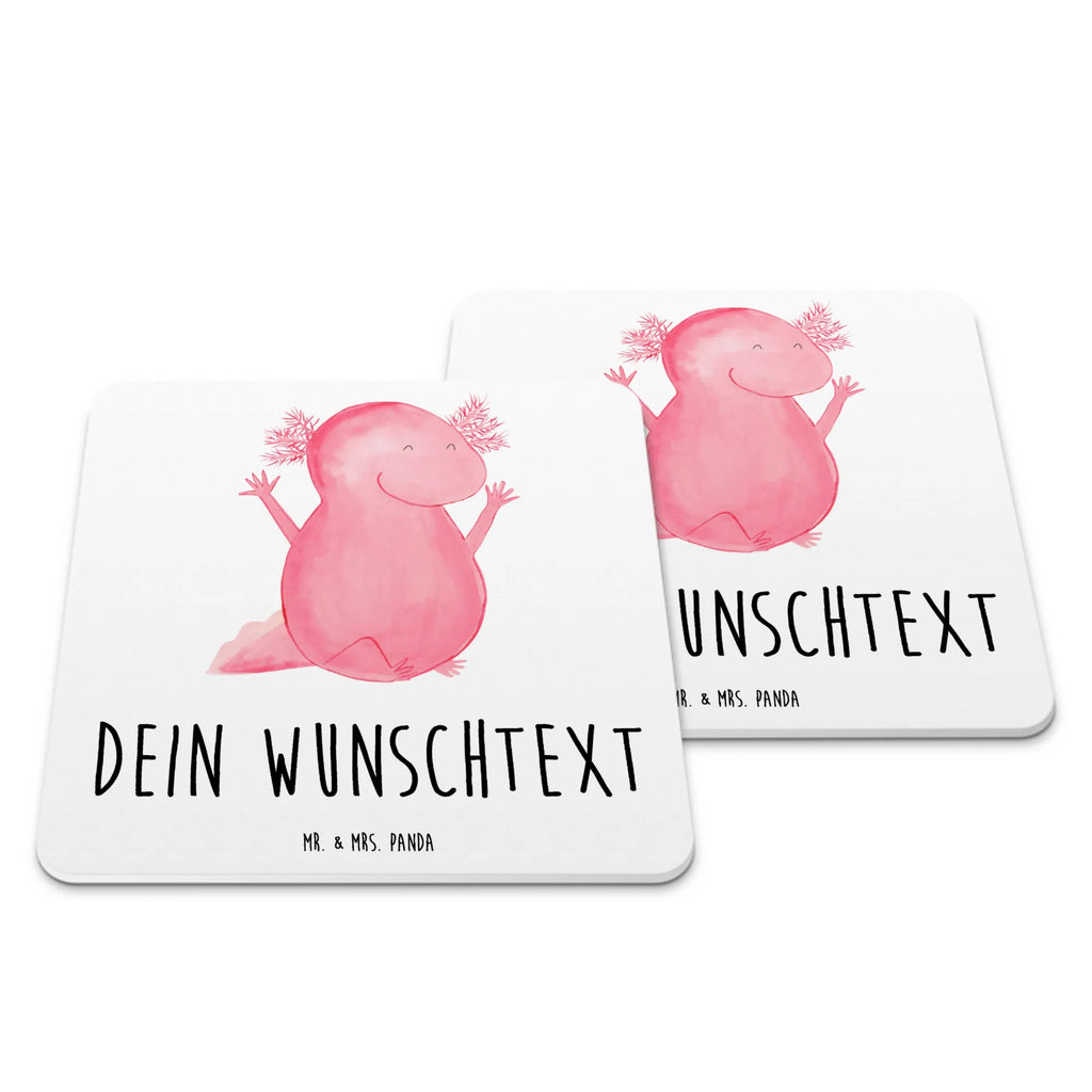 Personalisiertes Untersetzer Set Axolotl Hurra Personalisierte Untersetzer, Axolotl, Molch, Axolot, Schwanzlurch, Lurch, Lurche, fröhlich, Spaß, Freude, Motivation, Zufriedenheit