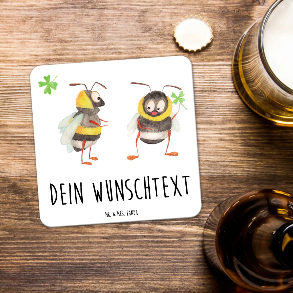 Personalisiertes Untersetzer Set Hummeln Kleeblatt Personalisierte Untersetzer, Tiermotive, Gute Laune, lustige Sprüche, Tiere, Hummel, Biene, Spruch positiv, Biene Deko, Spruch schön, glücklich sein, glücklich werden, Spruch fröhlich