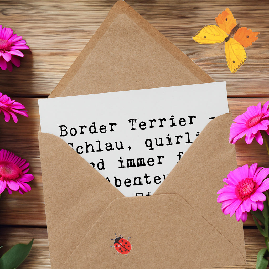 Deluxe Karte Spruch Border Terrier Abenteuer Karte, Grußkarte, Klappkarte, Einladungskarte, Glückwunschkarte, Hochzeitskarte, Geburtstagskarte, Hochwertige Grußkarte, Hochwertige Klappkarte, Hund, Hunderasse, Rassehund, Hundebesitzer, Geschenk, Tierfreund, Schenken, Welpe