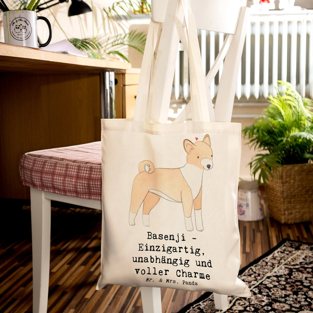 Tragetasche Basenji Charme Beuteltasche, Beutel, Einkaufstasche, Jutebeutel, Stoffbeutel, Tasche, Shopper, Umhängetasche, Strandtasche, Schultertasche, Stofftasche, Tragetasche, Badetasche, Jutetasche, Einkaufstüte, Laptoptasche, Hund, Hunderasse, Rassehund, Hundebesitzer, Geschenk, Tierfreund, Schenken, Welpe