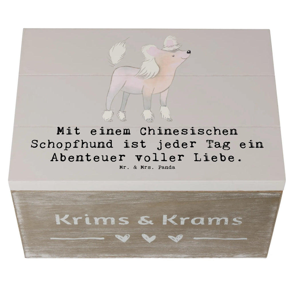 Holzkiste Chinesischer Schopfhund Abenteuer Holzkiste, Kiste, Schatzkiste, Truhe, Schatulle, XXL, Erinnerungsbox, Erinnerungskiste, Dekokiste, Aufbewahrungsbox, Geschenkbox, Geschenkdose, Hund, Hunderasse, Rassehund, Hundebesitzer, Geschenk, Tierfreund, Schenken, Welpe