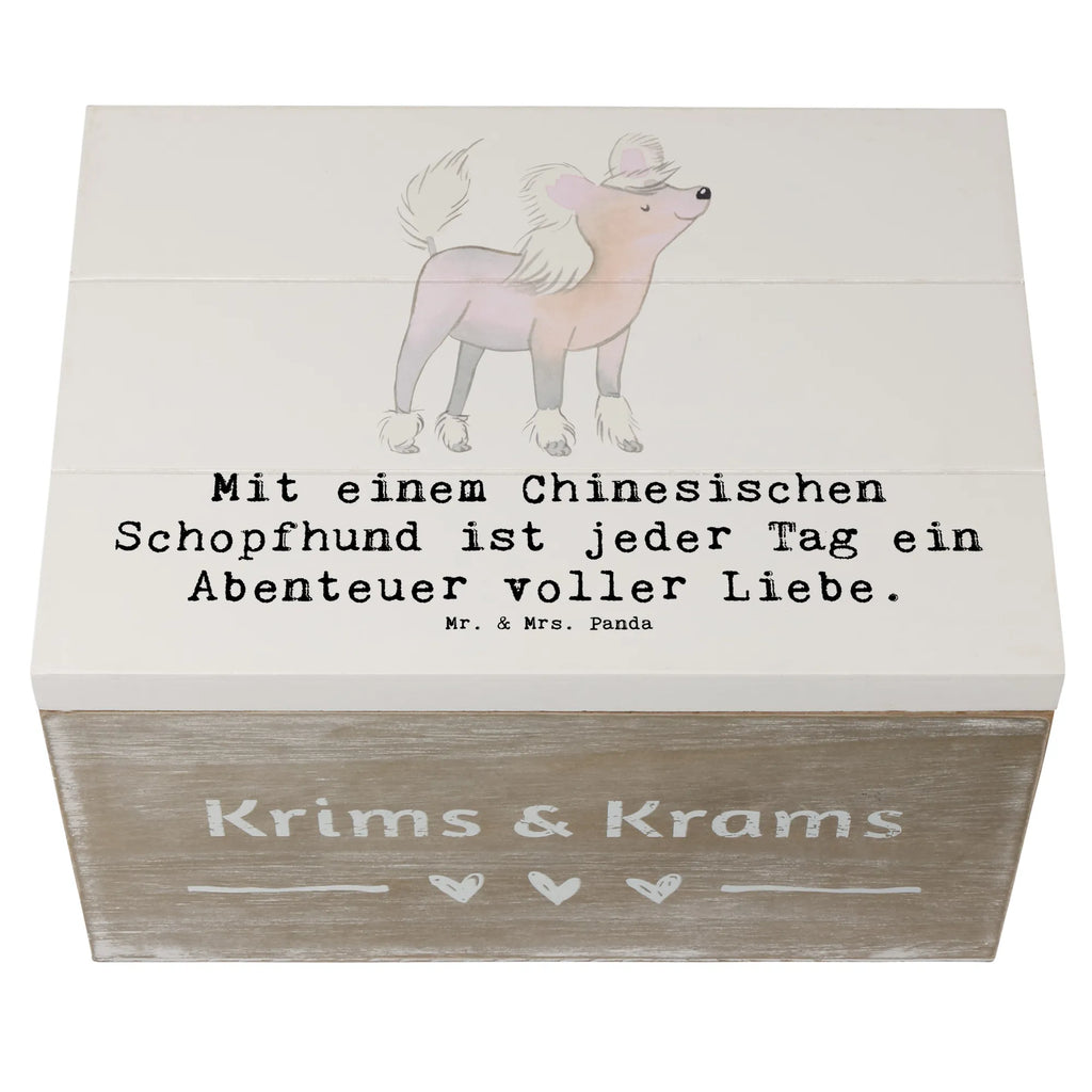 Holzkiste Chinesischer Schopfhund Abenteuer Holzkiste, Kiste, Schatzkiste, Truhe, Schatulle, XXL, Erinnerungsbox, Erinnerungskiste, Dekokiste, Aufbewahrungsbox, Geschenkbox, Geschenkdose, Hund, Hunderasse, Rassehund, Hundebesitzer, Geschenk, Tierfreund, Schenken, Welpe