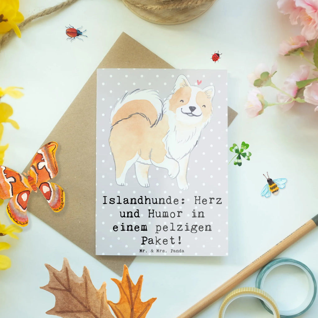 Grußkarte Islandhund Freude Grußkarte, Klappkarte, Einladungskarte, Glückwunschkarte, Hochzeitskarte, Geburtstagskarte, Karte, Ansichtskarten, Hund, Hunderasse, Rassehund, Hundebesitzer, Geschenk, Tierfreund, Schenken, Welpe