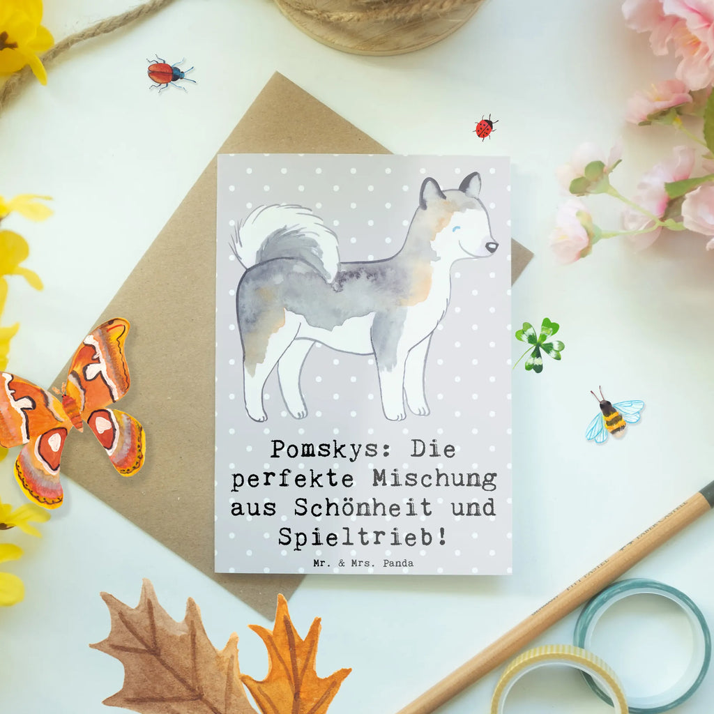 Grußkarte Pomsky Perfektion Grußkarte, Klappkarte, Einladungskarte, Glückwunschkarte, Hochzeitskarte, Geburtstagskarte, Karte, Ansichtskarten, Hund, Hunderasse, Rassehund, Hundebesitzer, Geschenk, Tierfreund, Schenken, Welpe