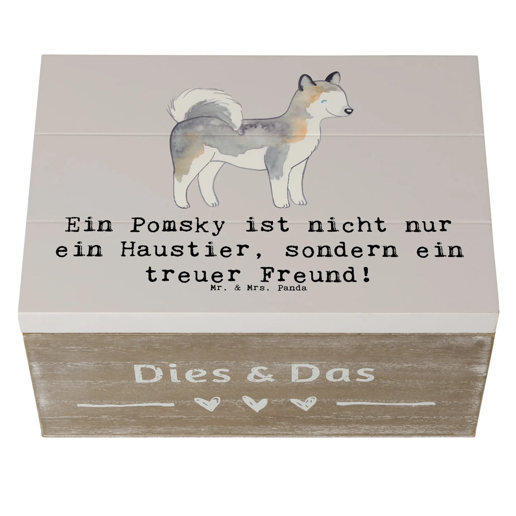 Holzkiste Pomsky Freund Holzkiste, Kiste, Schatzkiste, Truhe, Schatulle, XXL, Erinnerungsbox, Erinnerungskiste, Dekokiste, Aufbewahrungsbox, Geschenkbox, Geschenkdose, Hund, Hunderasse, Rassehund, Hundebesitzer, Geschenk, Tierfreund, Schenken, Welpe