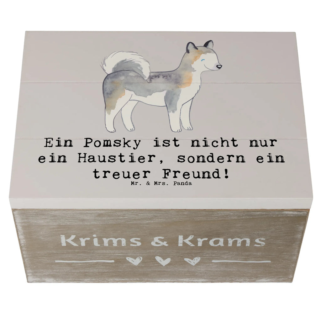 Holzkiste Pomsky Freund Holzkiste, Kiste, Schatzkiste, Truhe, Schatulle, XXL, Erinnerungsbox, Erinnerungskiste, Dekokiste, Aufbewahrungsbox, Geschenkbox, Geschenkdose, Hund, Hunderasse, Rassehund, Hundebesitzer, Geschenk, Tierfreund, Schenken, Welpe