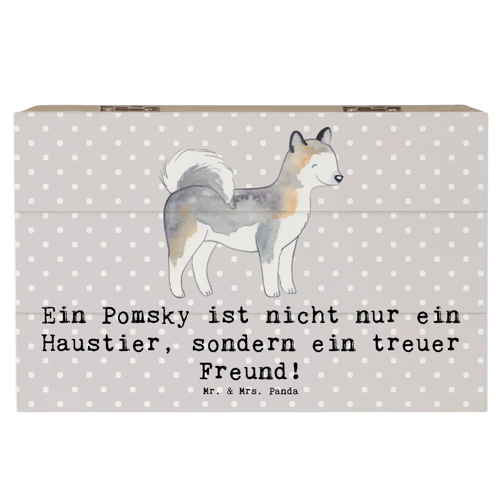 Holzkiste Pomsky Freund Holzkiste, Kiste, Schatzkiste, Truhe, Schatulle, XXL, Erinnerungsbox, Erinnerungskiste, Dekokiste, Aufbewahrungsbox, Geschenkbox, Geschenkdose, Hund, Hunderasse, Rassehund, Hundebesitzer, Geschenk, Tierfreund, Schenken, Welpe