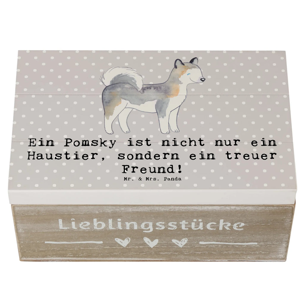 Holzkiste Pomsky Freund Holzkiste, Kiste, Schatzkiste, Truhe, Schatulle, XXL, Erinnerungsbox, Erinnerungskiste, Dekokiste, Aufbewahrungsbox, Geschenkbox, Geschenkdose, Hund, Hunderasse, Rassehund, Hundebesitzer, Geschenk, Tierfreund, Schenken, Welpe