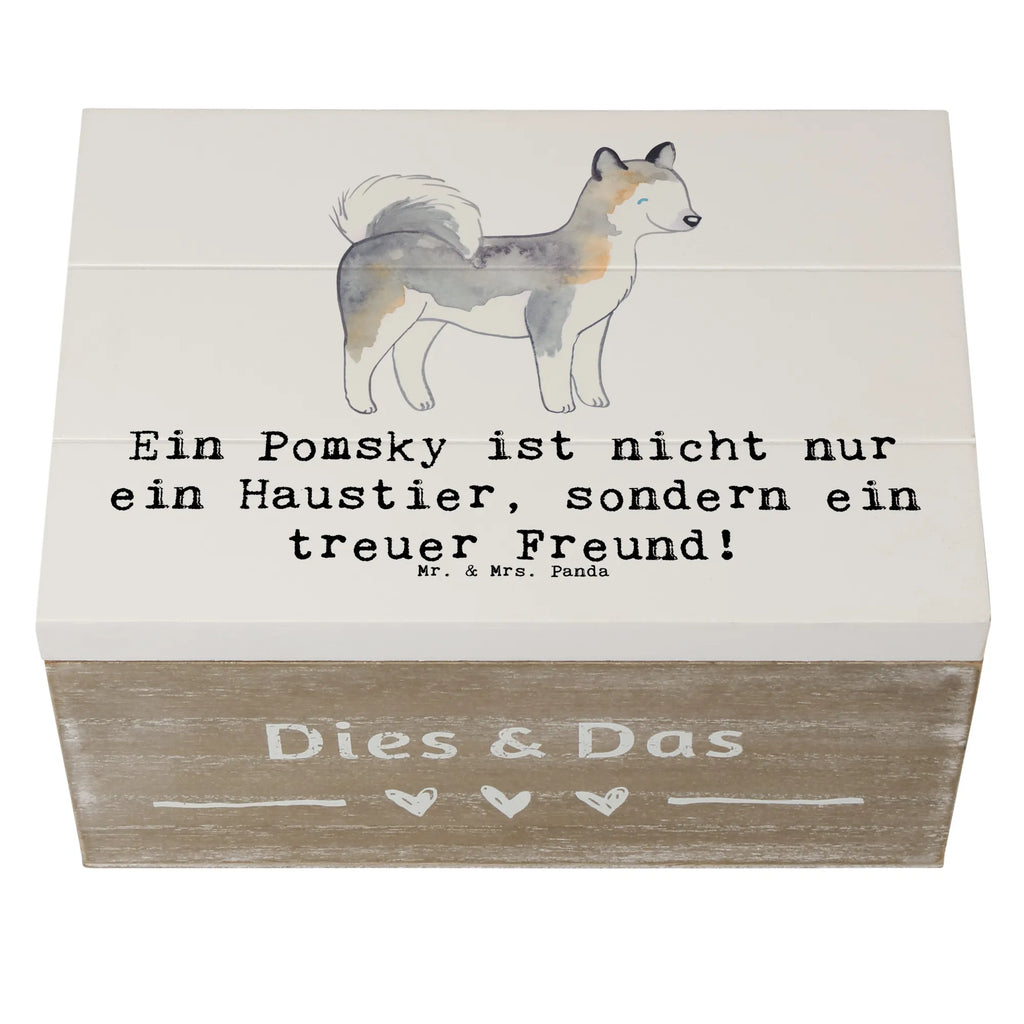 Holzkiste Pomsky Freund Holzkiste, Kiste, Schatzkiste, Truhe, Schatulle, XXL, Erinnerungsbox, Erinnerungskiste, Dekokiste, Aufbewahrungsbox, Geschenkbox, Geschenkdose, Hund, Hunderasse, Rassehund, Hundebesitzer, Geschenk, Tierfreund, Schenken, Welpe