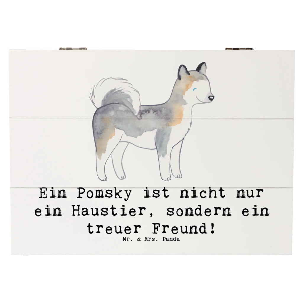 Holzkiste Pomsky Freund Holzkiste, Kiste, Schatzkiste, Truhe, Schatulle, XXL, Erinnerungsbox, Erinnerungskiste, Dekokiste, Aufbewahrungsbox, Geschenkbox, Geschenkdose, Hund, Hunderasse, Rassehund, Hundebesitzer, Geschenk, Tierfreund, Schenken, Welpe