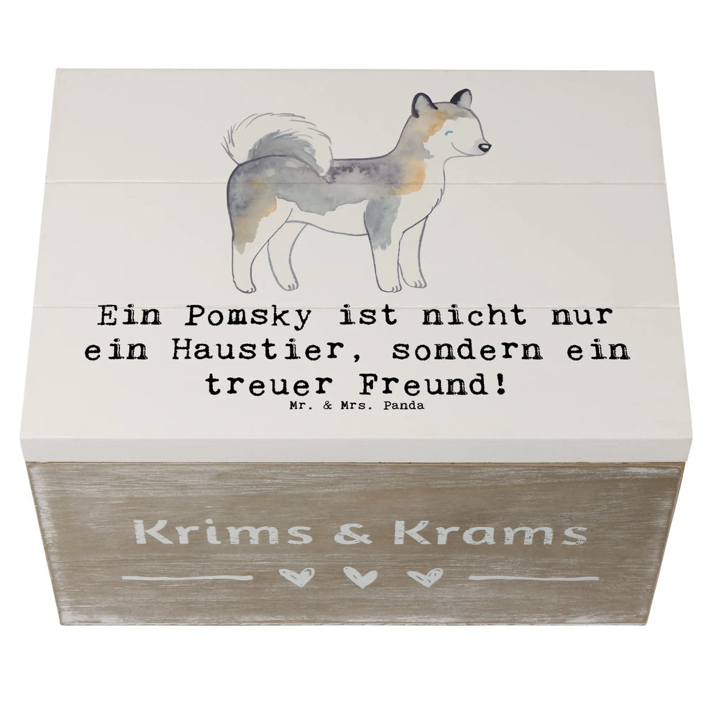 Holzkiste Pomsky Freund Holzkiste, Kiste, Schatzkiste, Truhe, Schatulle, XXL, Erinnerungsbox, Erinnerungskiste, Dekokiste, Aufbewahrungsbox, Geschenkbox, Geschenkdose, Hund, Hunderasse, Rassehund, Hundebesitzer, Geschenk, Tierfreund, Schenken, Welpe