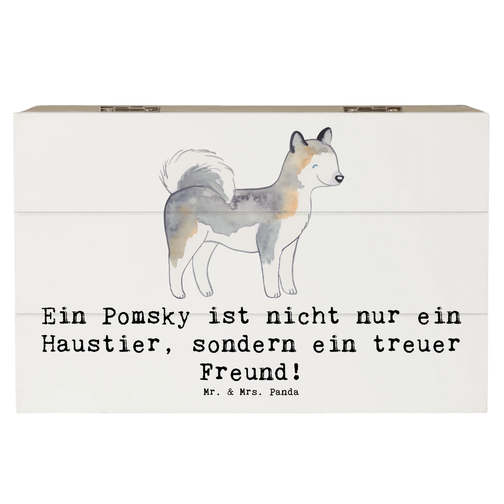 Holzkiste Pomsky Freund Holzkiste, Kiste, Schatzkiste, Truhe, Schatulle, XXL, Erinnerungsbox, Erinnerungskiste, Dekokiste, Aufbewahrungsbox, Geschenkbox, Geschenkdose, Hund, Hunderasse, Rassehund, Hundebesitzer, Geschenk, Tierfreund, Schenken, Welpe