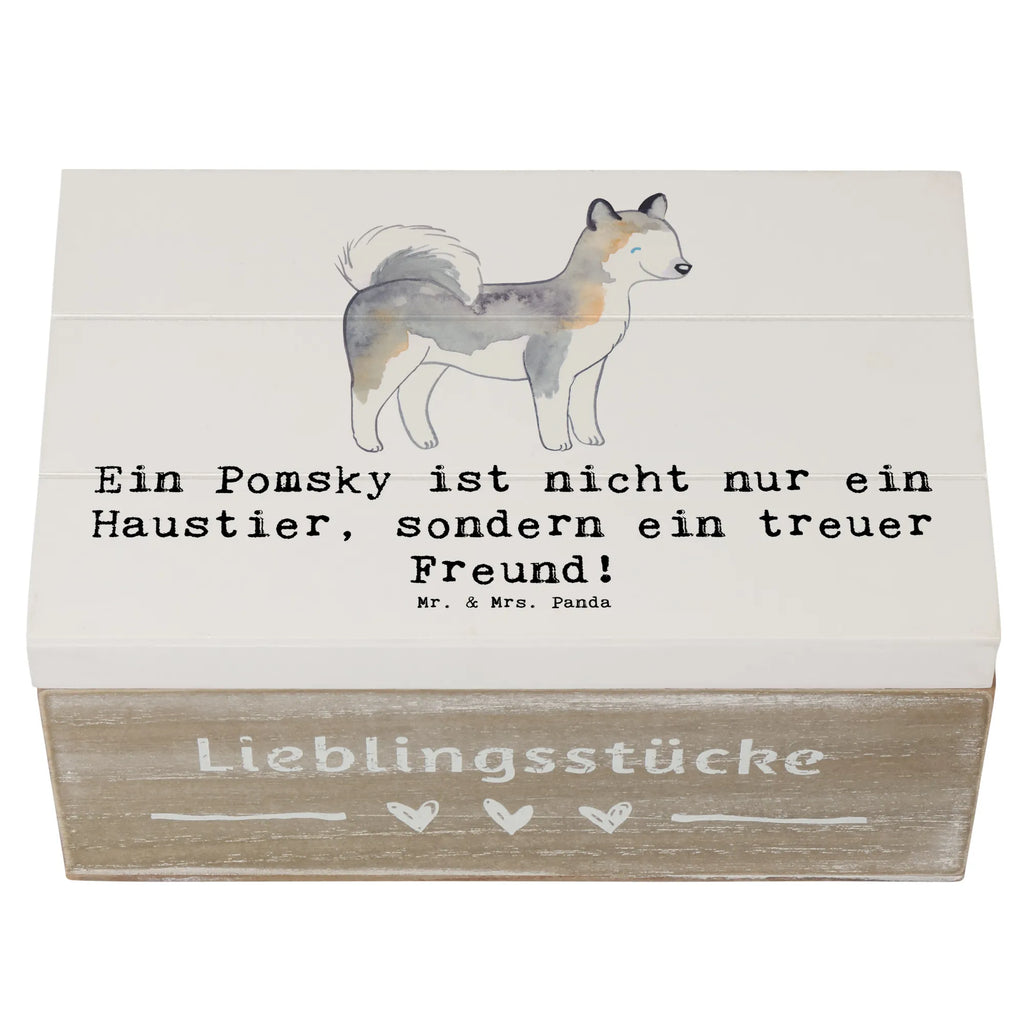 Holzkiste Pomsky Freund Holzkiste, Kiste, Schatzkiste, Truhe, Schatulle, XXL, Erinnerungsbox, Erinnerungskiste, Dekokiste, Aufbewahrungsbox, Geschenkbox, Geschenkdose, Hund, Hunderasse, Rassehund, Hundebesitzer, Geschenk, Tierfreund, Schenken, Welpe