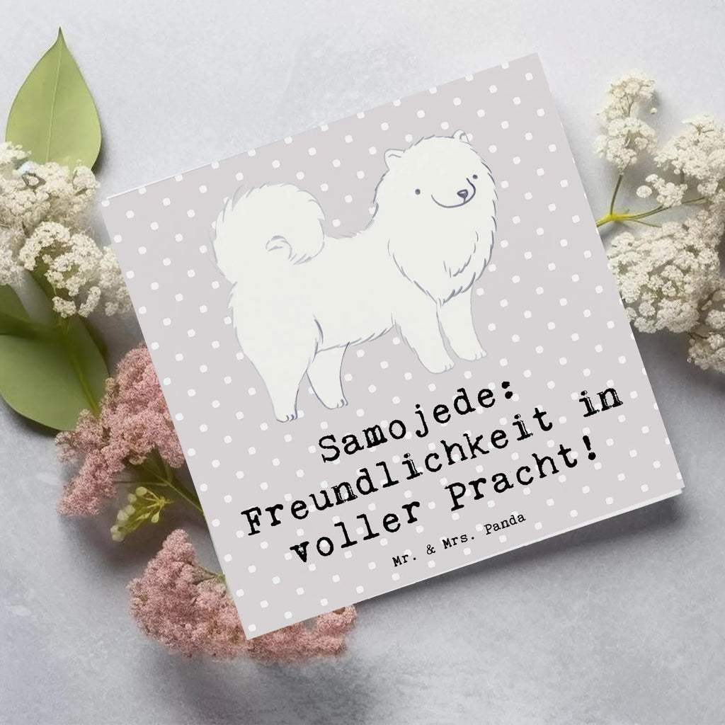 Deluxe Karte Samojede Freundlichkeit Karte, Grußkarte, Klappkarte, Einladungskarte, Glückwunschkarte, Hochzeitskarte, Geburtstagskarte, Hochwertige Grußkarte, Hochwertige Klappkarte, Hund, Hunderasse, Rassehund, Hundebesitzer, Geschenk, Tierfreund, Schenken, Welpe