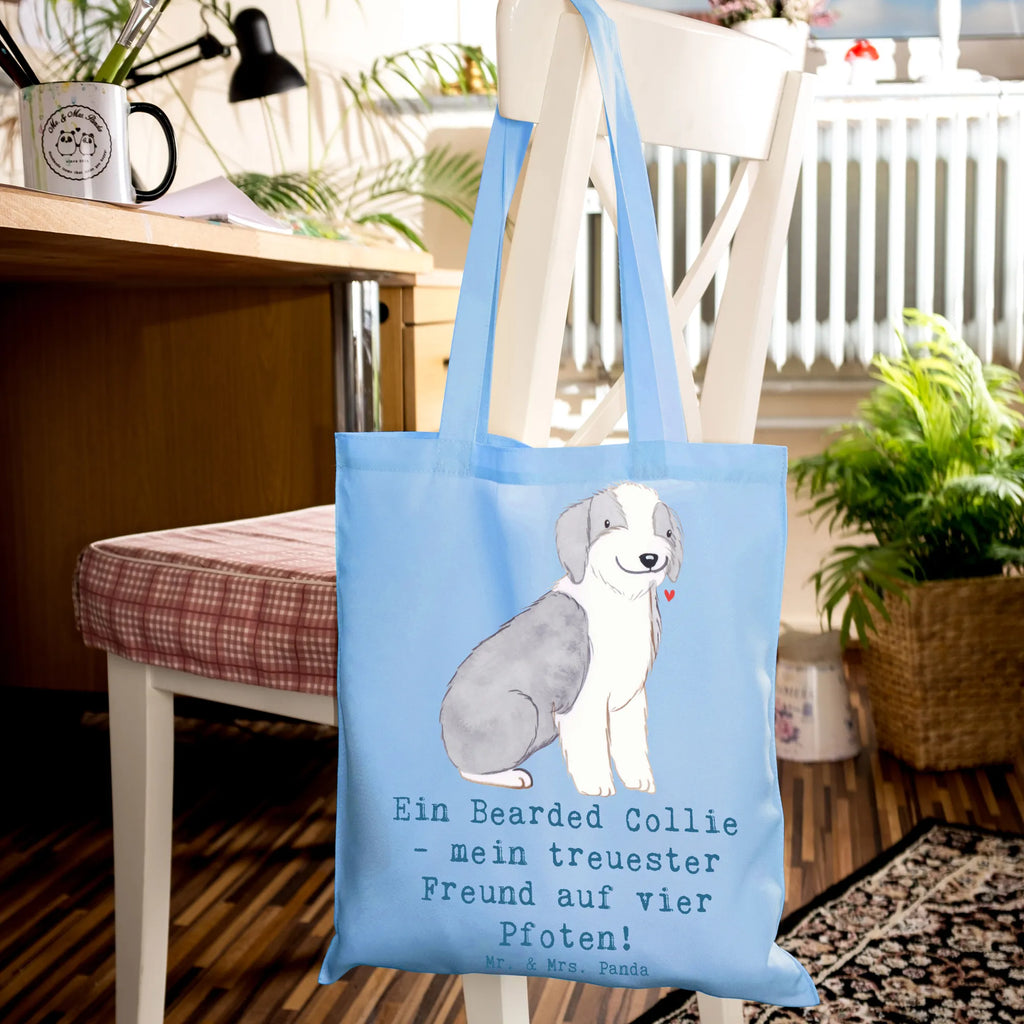 Tragetasche Bearded Collie Freund Beuteltasche, Beutel, Einkaufstasche, Jutebeutel, Stoffbeutel, Tasche, Shopper, Umhängetasche, Strandtasche, Schultertasche, Stofftasche, Tragetasche, Badetasche, Jutetasche, Einkaufstüte, Laptoptasche, Hund, Hunderasse, Rassehund, Hundebesitzer, Geschenk, Tierfreund, Schenken, Welpe