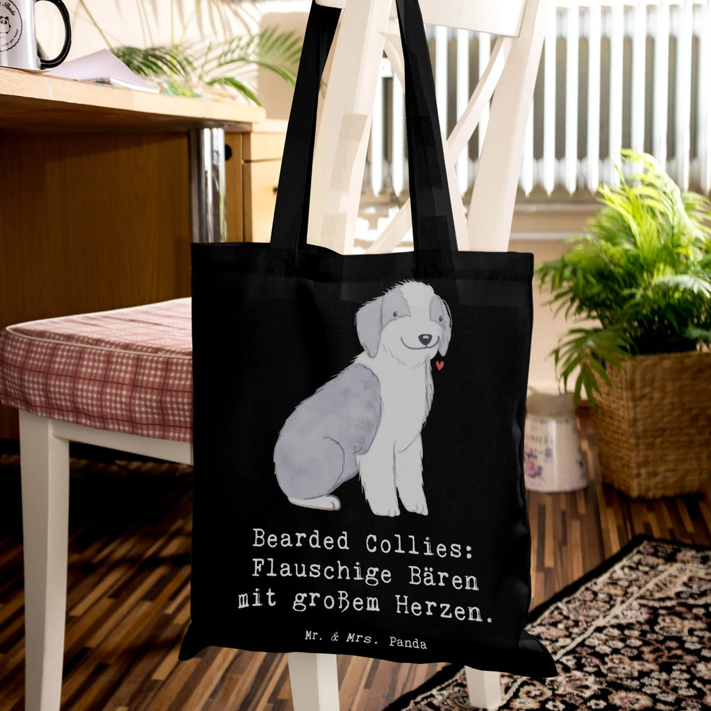 Tragetasche Bearded Collie Bärenherz Beuteltasche, Beutel, Einkaufstasche, Jutebeutel, Stoffbeutel, Tasche, Shopper, Umhängetasche, Strandtasche, Schultertasche, Stofftasche, Tragetasche, Badetasche, Jutetasche, Einkaufstüte, Laptoptasche, Hund, Hunderasse, Rassehund, Hundebesitzer, Geschenk, Tierfreund, Schenken, Welpe