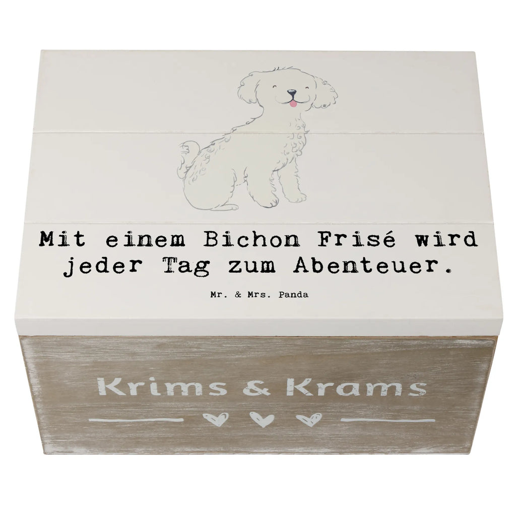 Holzkiste Mit einem Bichon Frisé wird jeder Tag zum Abenteuer. Holzkiste, Kiste, Schatzkiste, Truhe, Schatulle, XXL, Erinnerungsbox, Erinnerungskiste, Dekokiste, Aufbewahrungsbox, Geschenkbox, Geschenkdose, Hund, Hunderasse, Rassehund, Hundebesitzer, Geschenk, Tierfreund, Schenken, Welpe