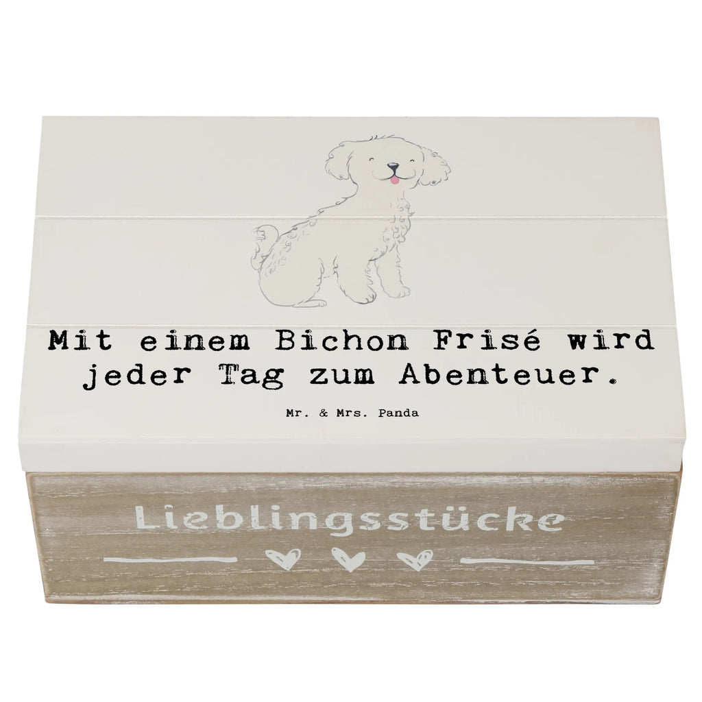 Holzkiste Mit einem Bichon Frisé wird jeder Tag zum Abenteuer. Holzkiste, Kiste, Schatzkiste, Truhe, Schatulle, XXL, Erinnerungsbox, Erinnerungskiste, Dekokiste, Aufbewahrungsbox, Geschenkbox, Geschenkdose, Hund, Hunderasse, Rassehund, Hundebesitzer, Geschenk, Tierfreund, Schenken, Welpe