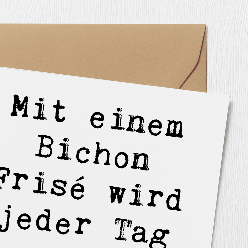 Deluxe Karte Spruch Mit einem Bichon Frisé wird jeder Tag zum Abenteuer. Karte, Grußkarte, Klappkarte, Einladungskarte, Glückwunschkarte, Hochzeitskarte, Geburtstagskarte, Hochwertige Grußkarte, Hochwertige Klappkarte, Hund, Hunderasse, Rassehund, Hundebesitzer, Geschenk, Tierfreund, Schenken, Welpe