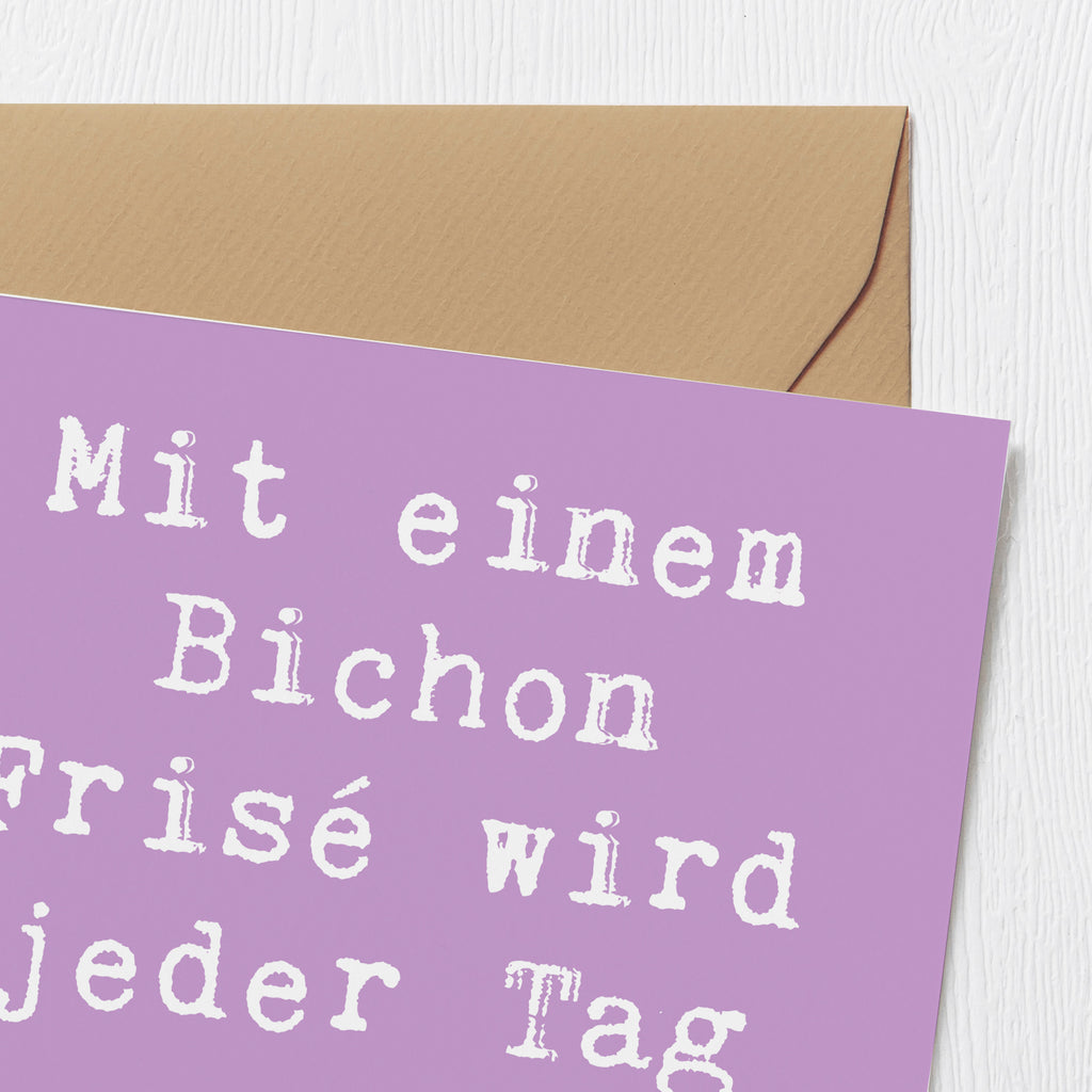 Deluxe Karte Spruch Mit einem Bichon Frisé wird jeder Tag zum Abenteuer. Karte, Grußkarte, Klappkarte, Einladungskarte, Glückwunschkarte, Hochzeitskarte, Geburtstagskarte, Hochwertige Grußkarte, Hochwertige Klappkarte, Hund, Hunderasse, Rassehund, Hundebesitzer, Geschenk, Tierfreund, Schenken, Welpe