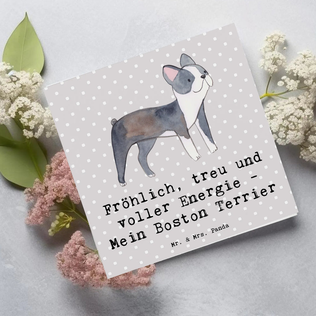 Deluxe Karte Boston Terrier Freude Karte, Grußkarte, Klappkarte, Einladungskarte, Glückwunschkarte, Hochzeitskarte, Geburtstagskarte, Hochwertige Grußkarte, Hochwertige Klappkarte, Hund, Hunderasse, Rassehund, Hundebesitzer, Geschenk, Tierfreund, Schenken, Welpe