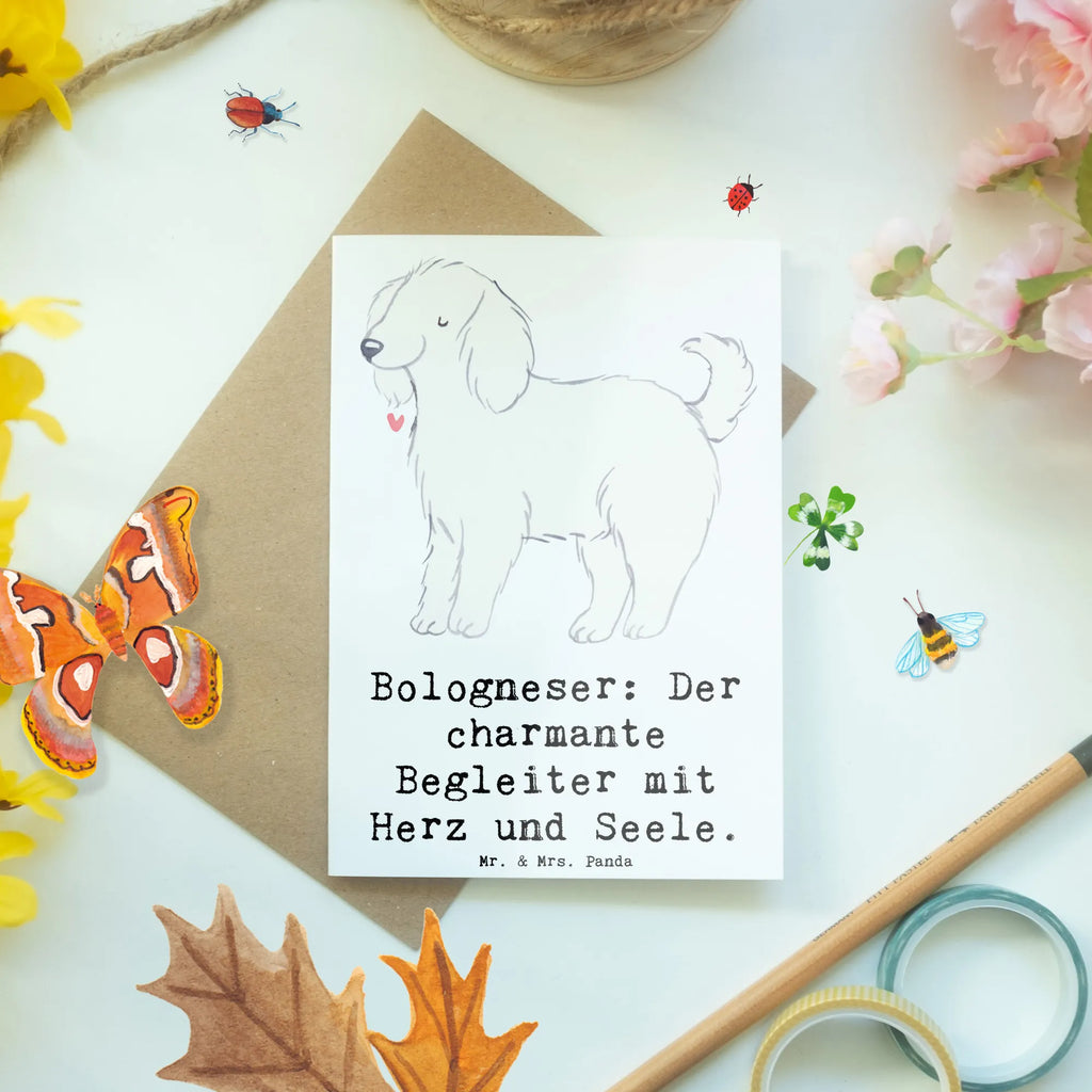 Grußkarte Bologneser Begleiter Grußkarte, Klappkarte, Einladungskarte, Glückwunschkarte, Hochzeitskarte, Geburtstagskarte, Karte, Ansichtskarten, Hund, Hunderasse, Rassehund, Hundebesitzer, Geschenk, Tierfreund, Schenken, Welpe